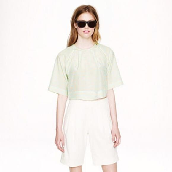 Apiece Apart Roberta Crop Top Short Sleeve Mint Green Grid Blouse Sz 4 - Picture 1 of 8